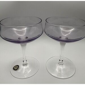 Sasaki Glass Handcrafted Lavender Purple Champagne Coupes Set of 2 Japan Vintage
